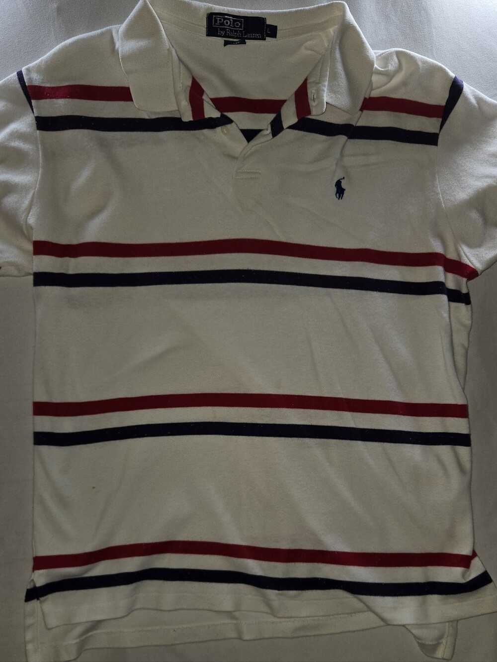 Ralph Lauren White Polo with Red and Navy Stripes